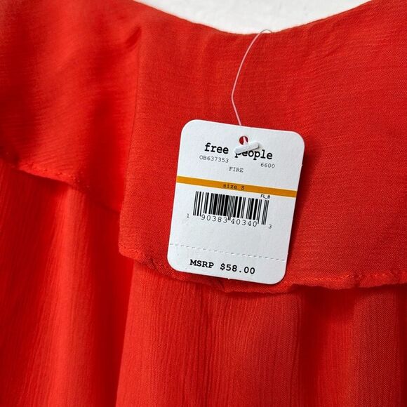 Free People Cascades Ruffle Cami in Coral Red Orange Flowy Size Small - Picture 9 of 11